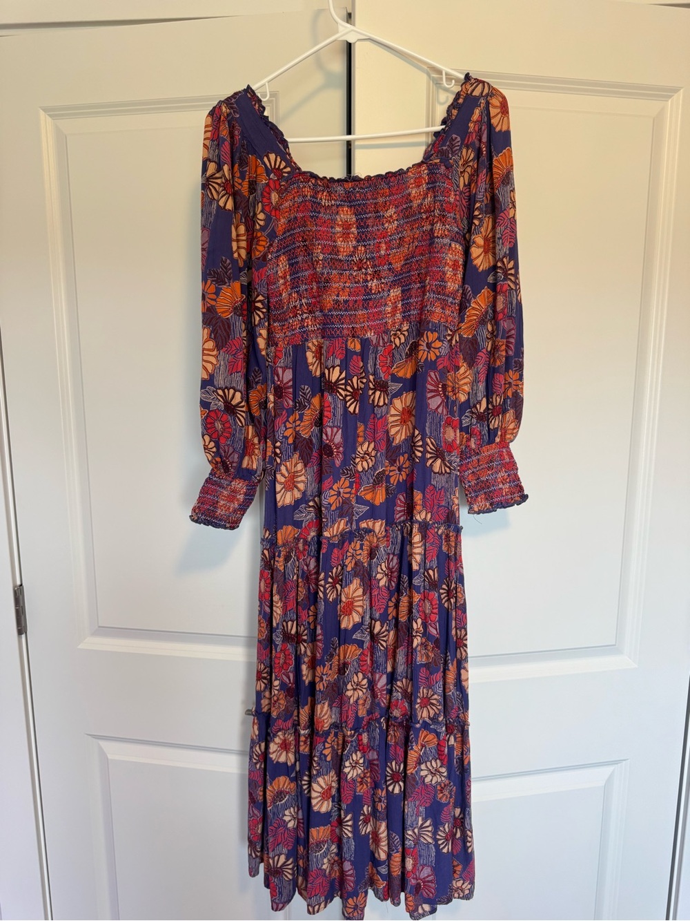 Stunning Floral Smocked Maxi Dress - Purple & Orange - Picture 2 of 4